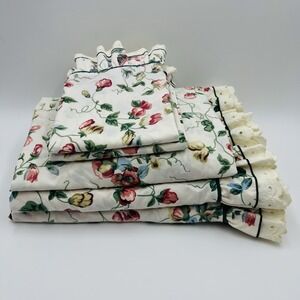 VTG 90s Waverly Belle Haven 5PC Queen Sheet Set Ruffle Floral Eyelet Rose Garden